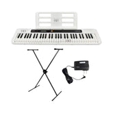 Teclado Casio Casiotone CT-S200WE con base y adaptador de 110 V — vista completa sobre fondo blanco