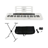 Teclado Casio Casiotone CT-S200WE con base, estuche de lona y adaptador de 110 V — vista completa sobre fondo blanco