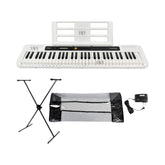 Teclado Casio Casiotone CT-S200WE con base, forro y adaptador de 110 V — vista completa sobre fondo blanco