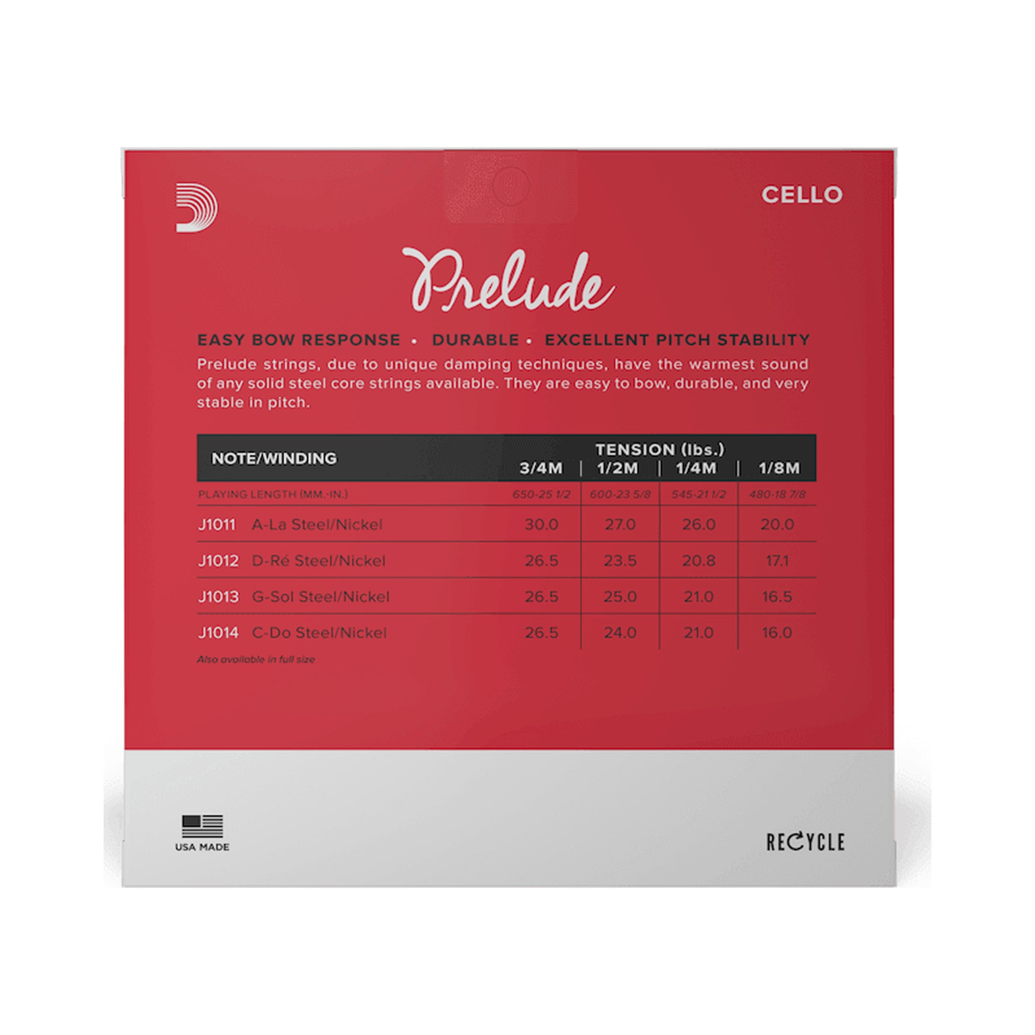 Encordado para violonchelo D’Addario Prelude J1010 1/2 de tensión media — vista 2