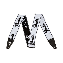 Correa Fender WeighLess Running Logo 0990642075 blanca y negra de dos pulgadas — vista 1
