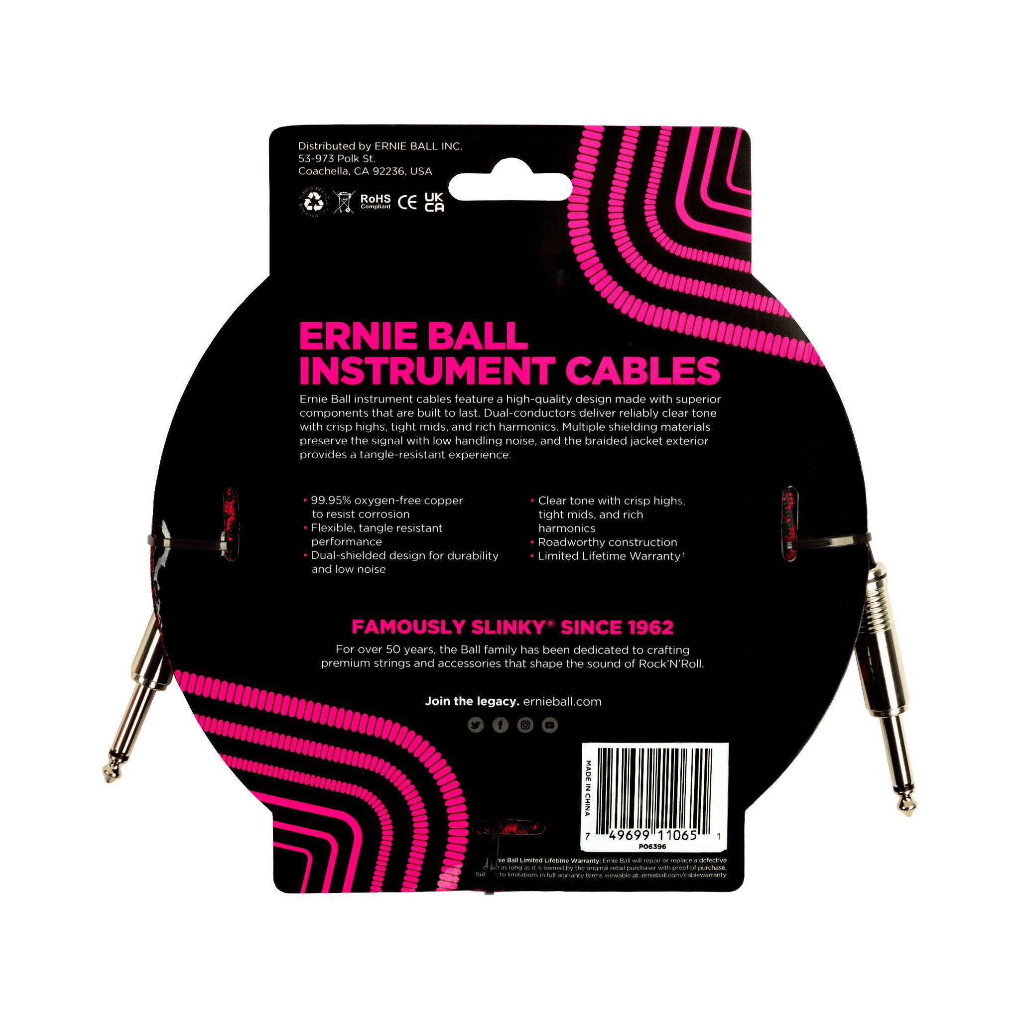 Cable de instrumento Ernie Ball P06396 trenzado de 18 pies rojo y negro — vista 2