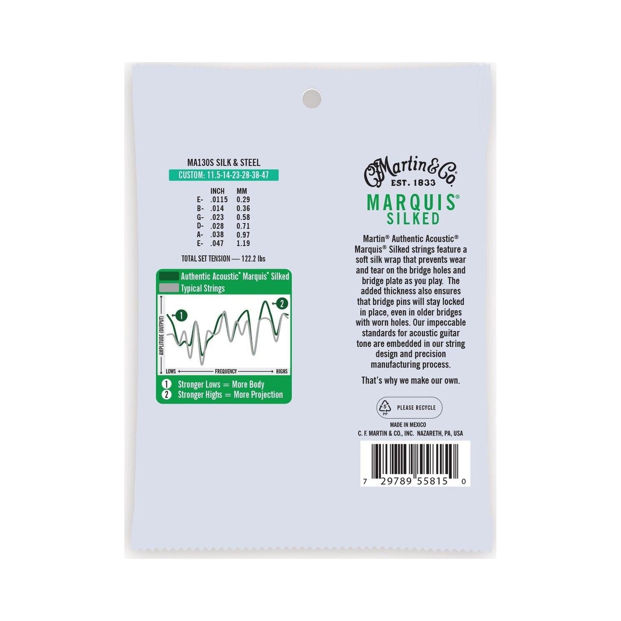 Encordado para guitarra acústica Martin MA130S .0115–.047 para seis cuerdas — vista 2
