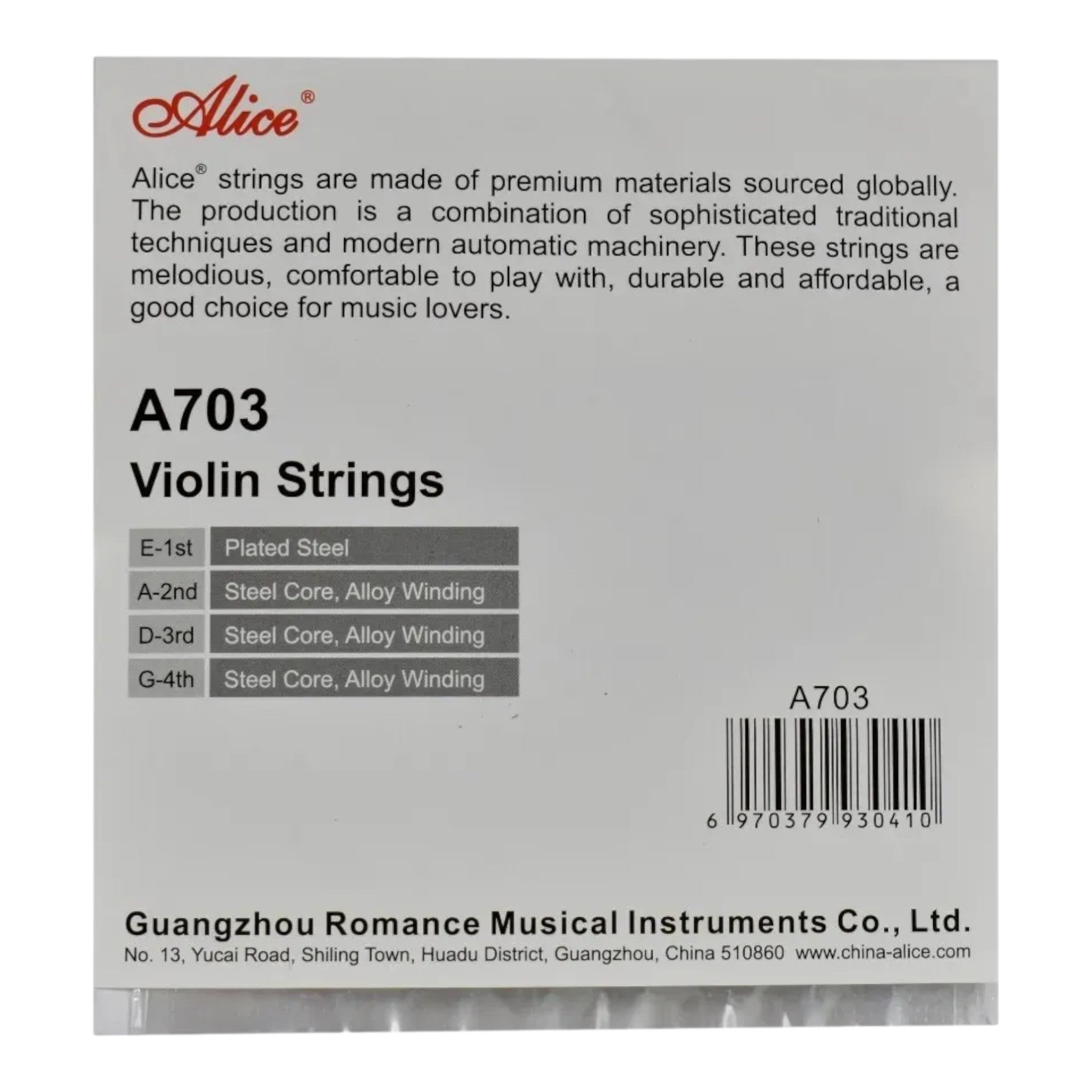 Encordado Set De Cuerdas Para Violin 4/4 Alice A703