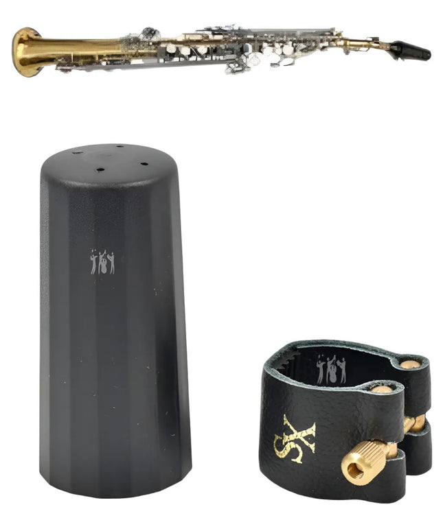Abrazadera Boquilla Saxo Soprano En Cuero Tapaboquilla