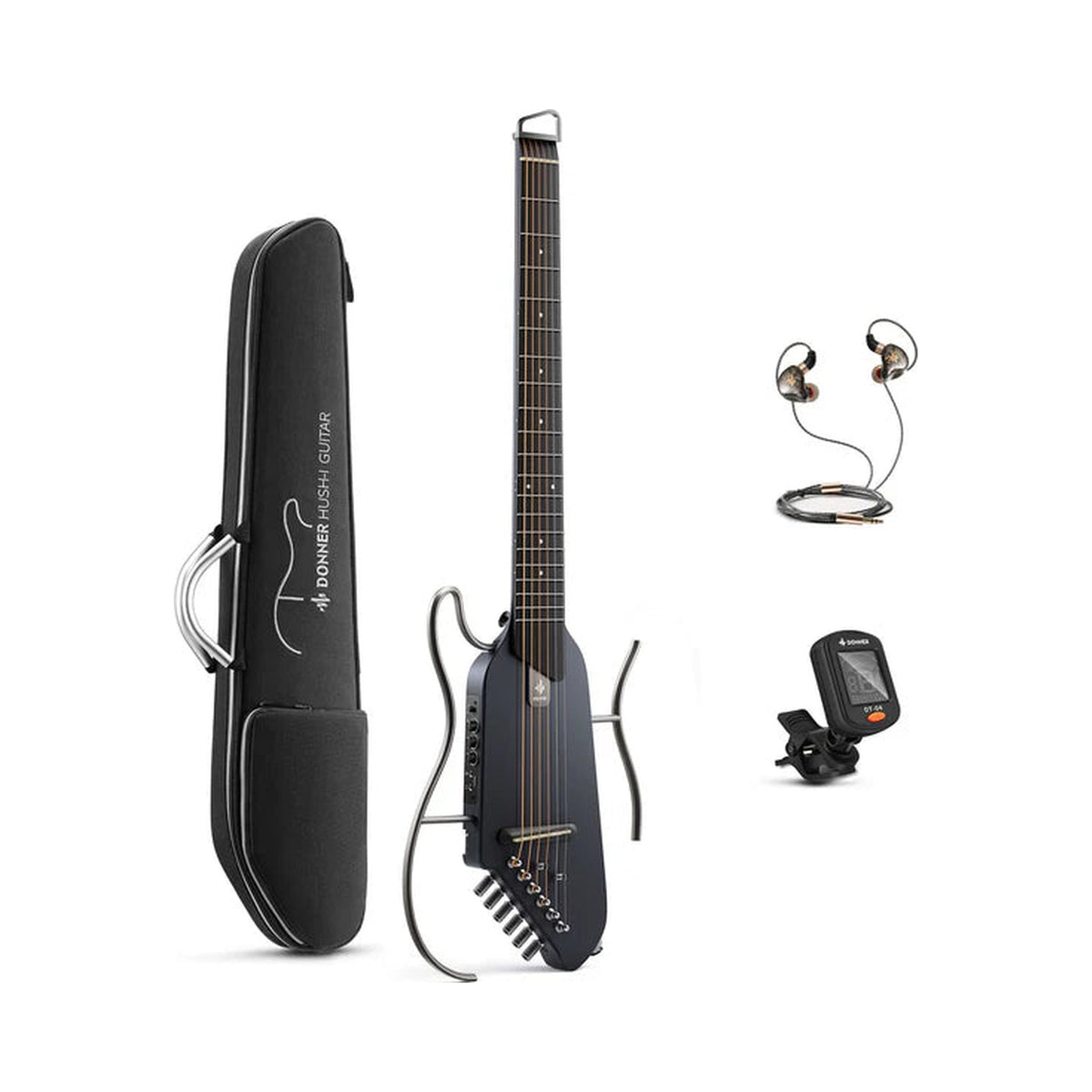 Guitarra electroacústica de viaje Donner HUSH-I SE EC6997 negra — vista 1