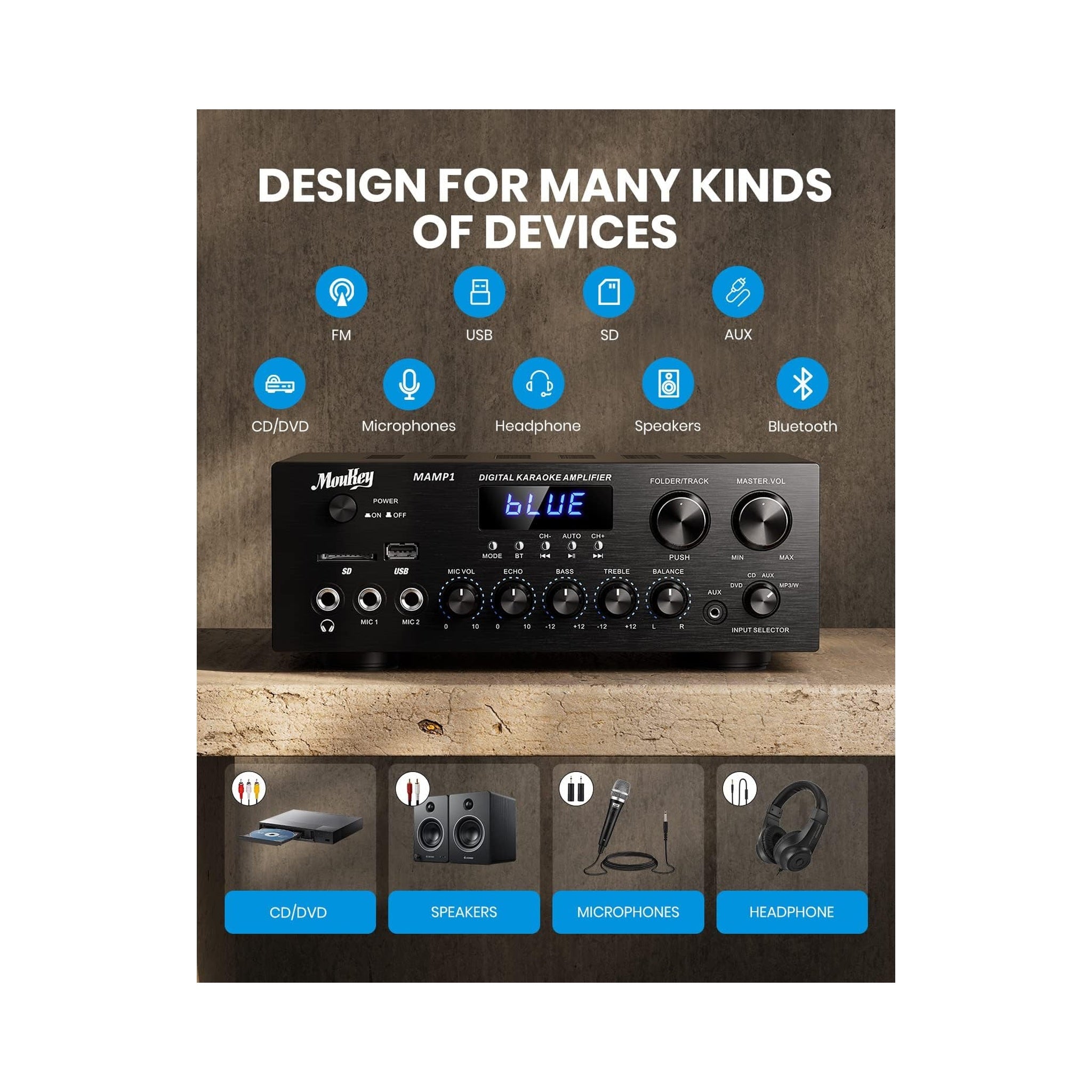 Amplificador estéreo Moukey MK0101 con Bluetooth — vista 2