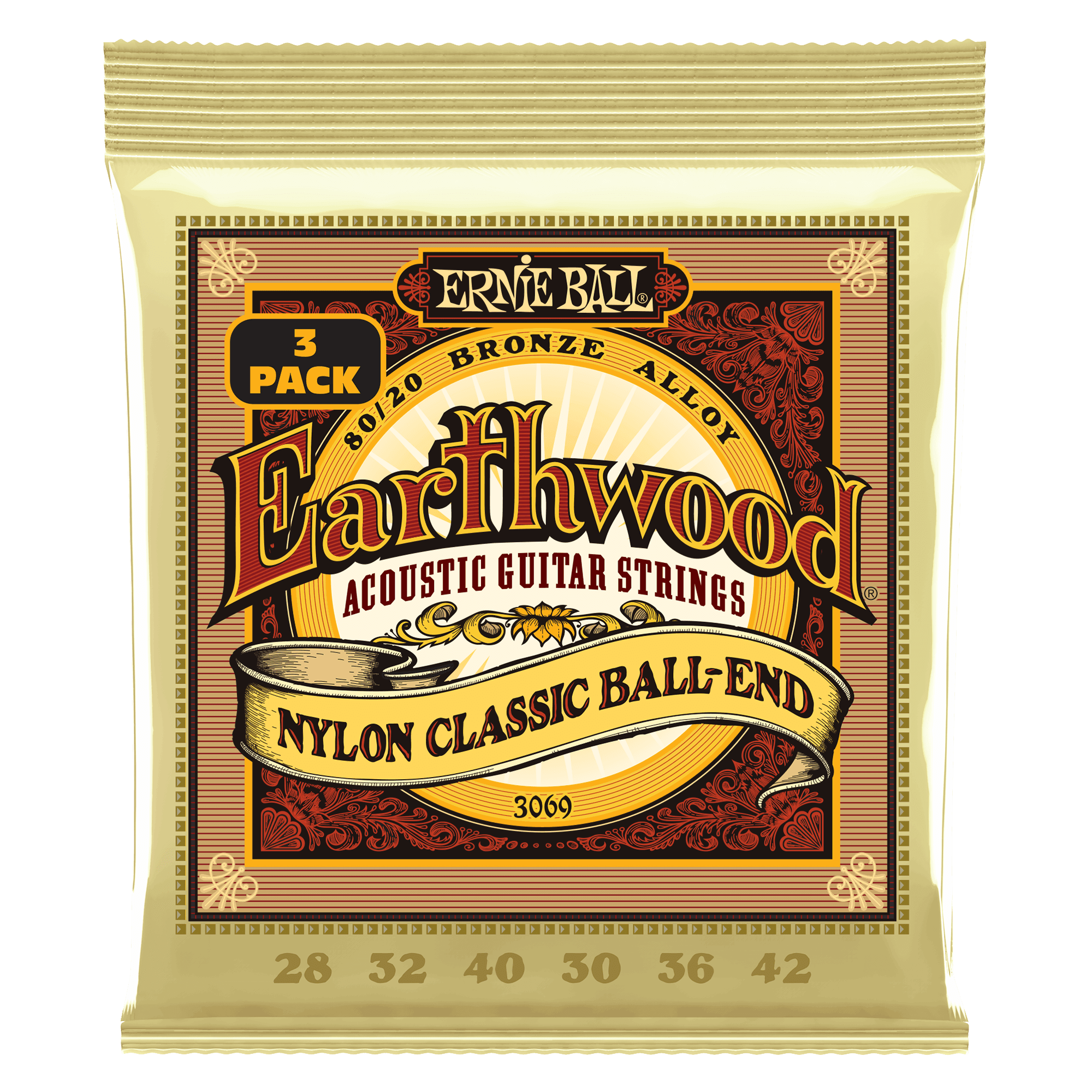 Encordado Ernie Ball Guitarra Electro/acústica Nylon 3069 X3 28-42