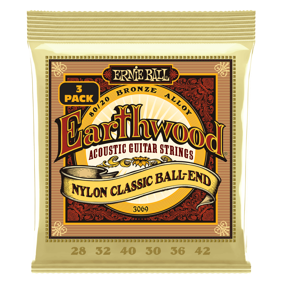 Encordado Ernie Ball Guitarra Electro/acústica Nylon 3069 X3 28-42