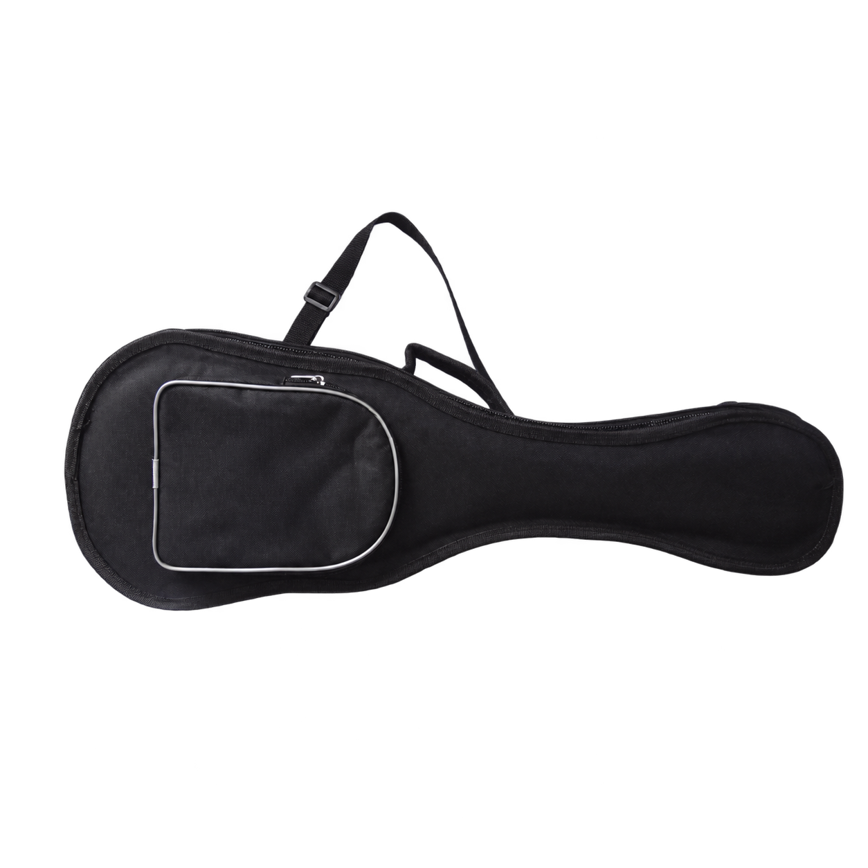 Estuche semiduro negro para ukelele concierto sin logo, vista frontal horizontal