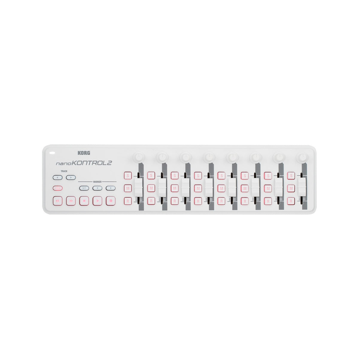 Controlador MIDI Korg nanoKONTROL2 blanco con ocho faders — vista 1