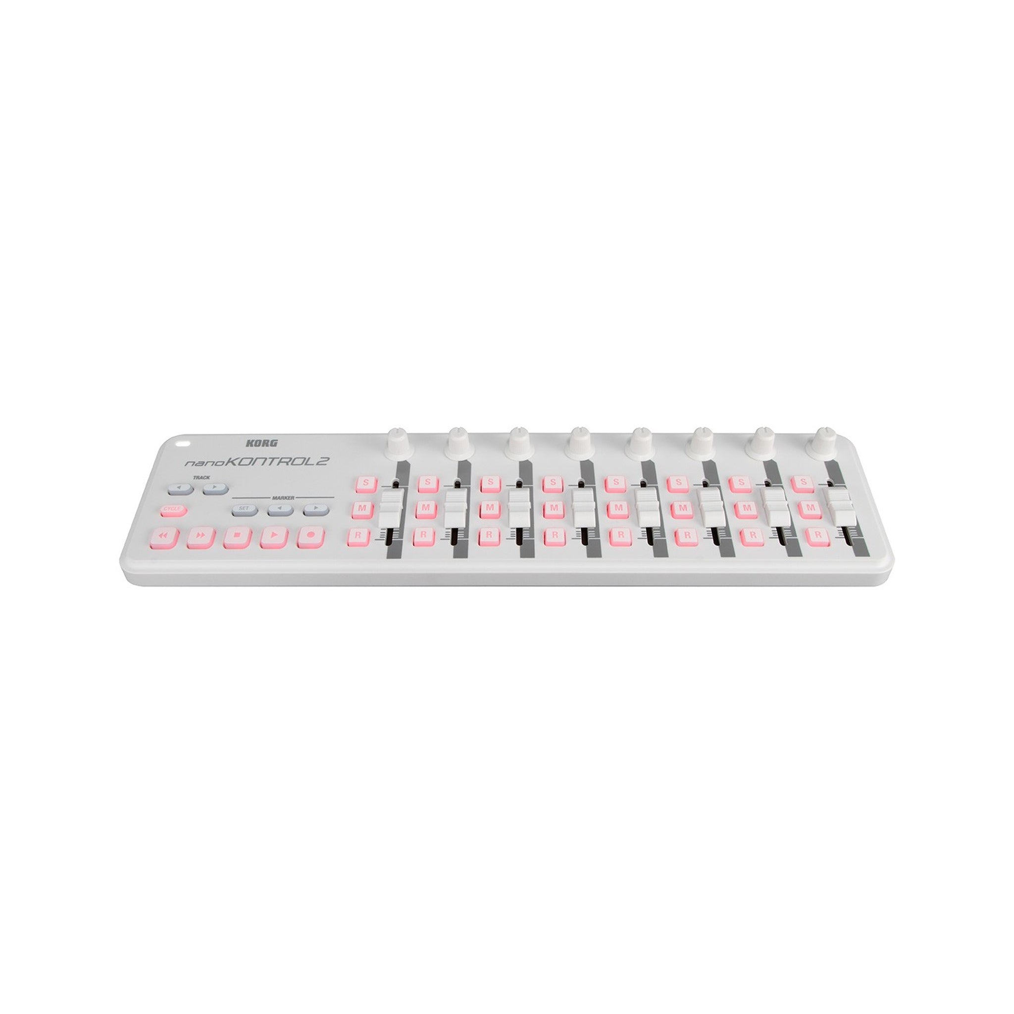 Controlador MIDI Korg nanoKONTROL2 blanco con ocho faders — vista 2