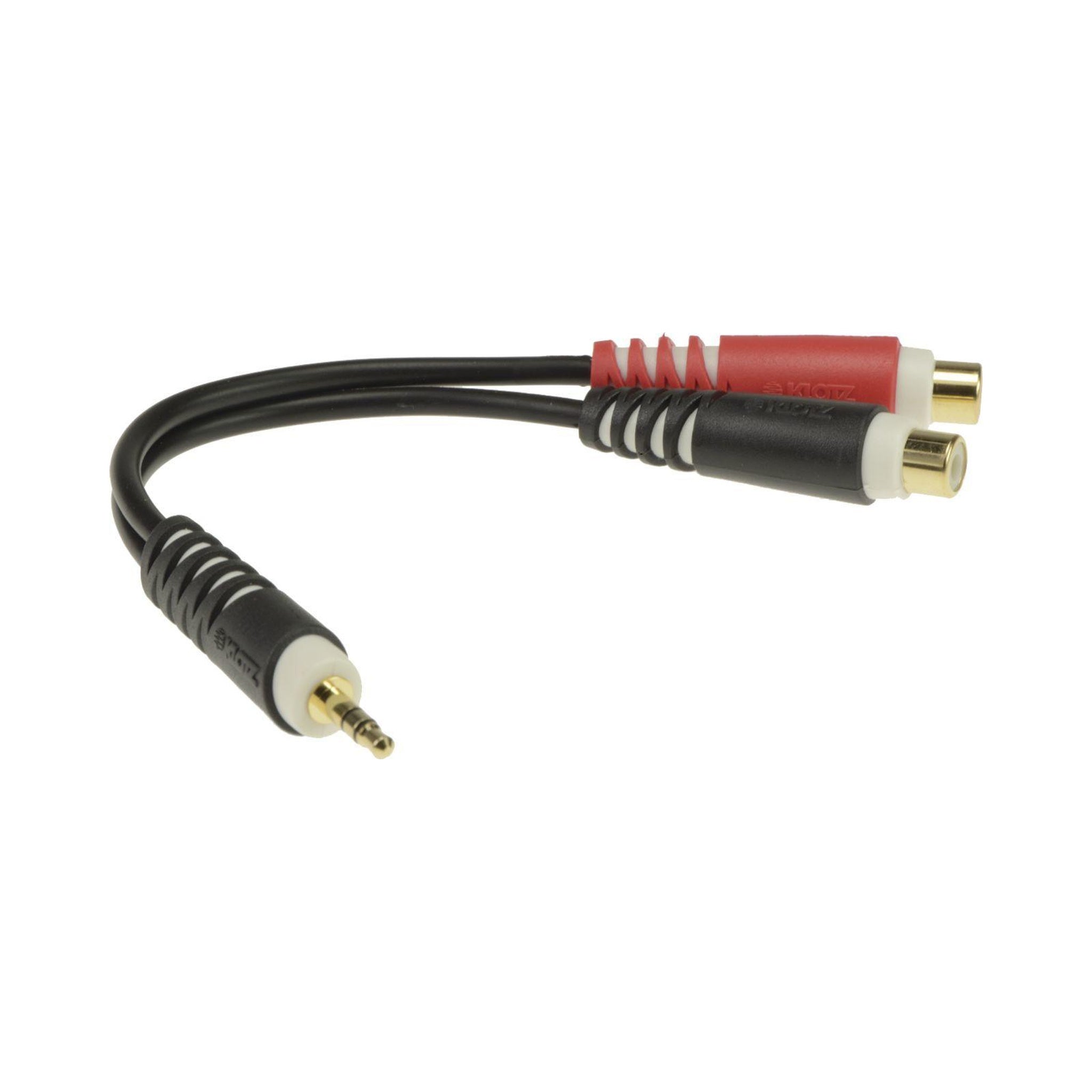 Cable adaptador en Y Klotz AYS-4 minijack estéreo a dos RCA hembra — imagen real del producto