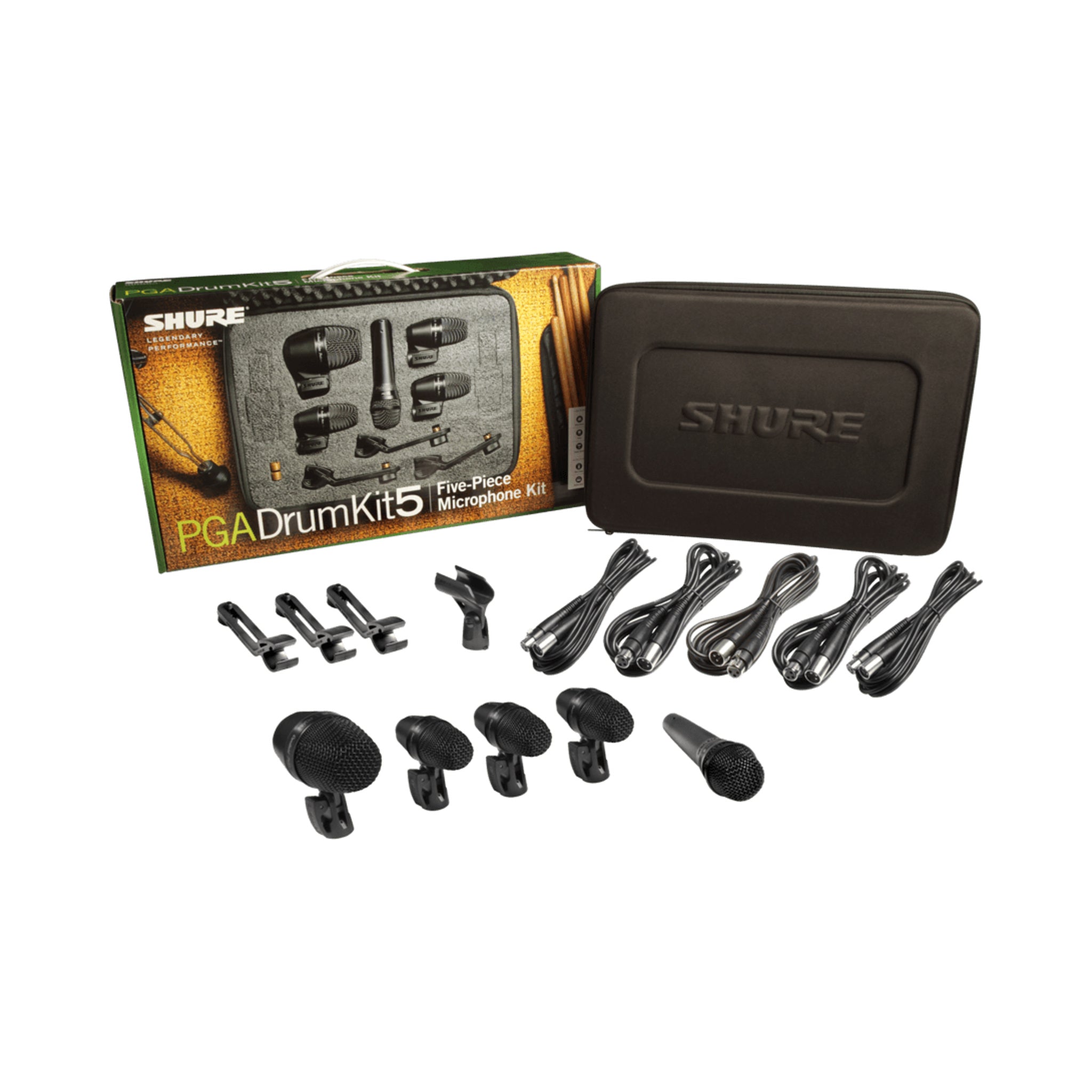 Kit de cinco micrófonos para batería Shure PGA DRUMKIT5 con cables XLR — vista 1