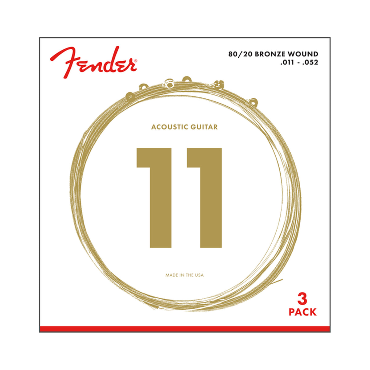 Paquete de encordados para guitarra acústica Fender 70CL AuriSonic 80/20 Bronze 11–52 con tres juegos — imagen real del producto
