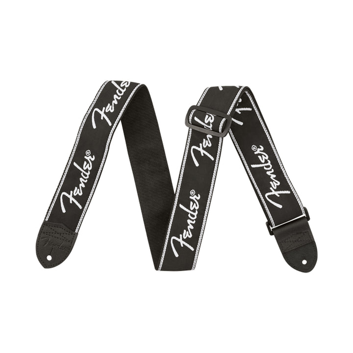 Correa para guitarra Fender Running Logo 0990671099 negra con logotipos blancos