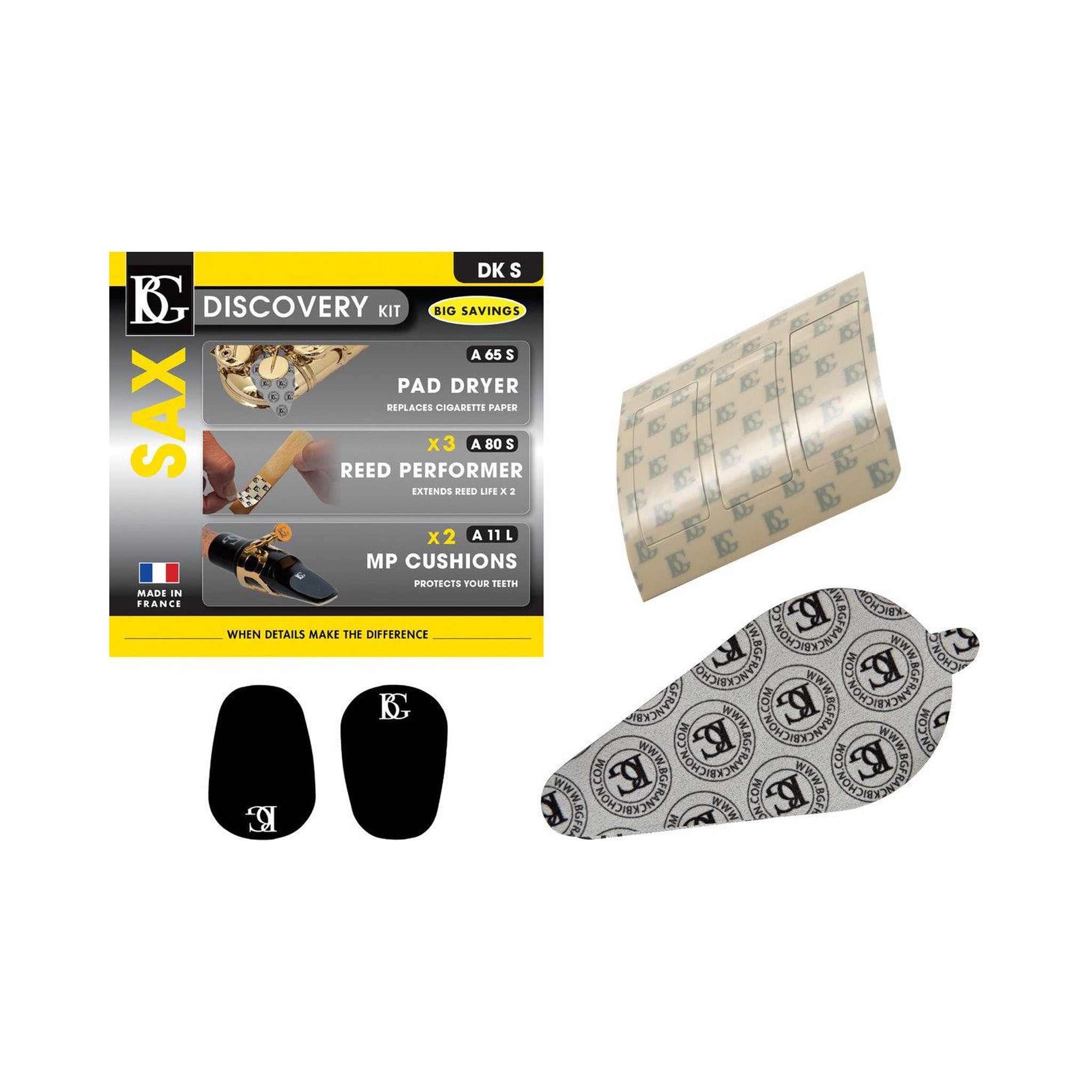 Kit de accesorios para saxofón BG DKS Discovery para cuidado y protección — imagen real del producto