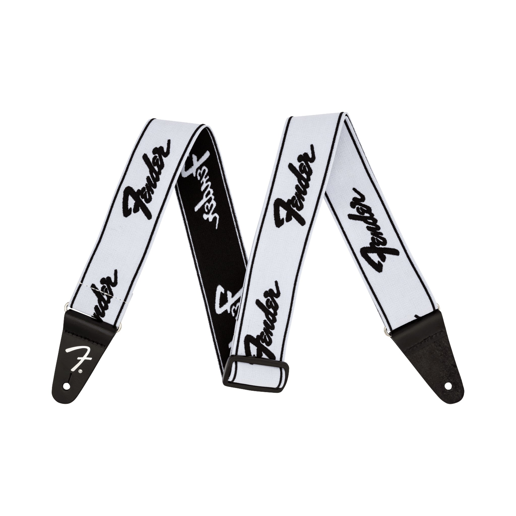 Correa Fender WeighLess Running Logo 0990642075 blanca y negra de dos pulgadas — vista 1