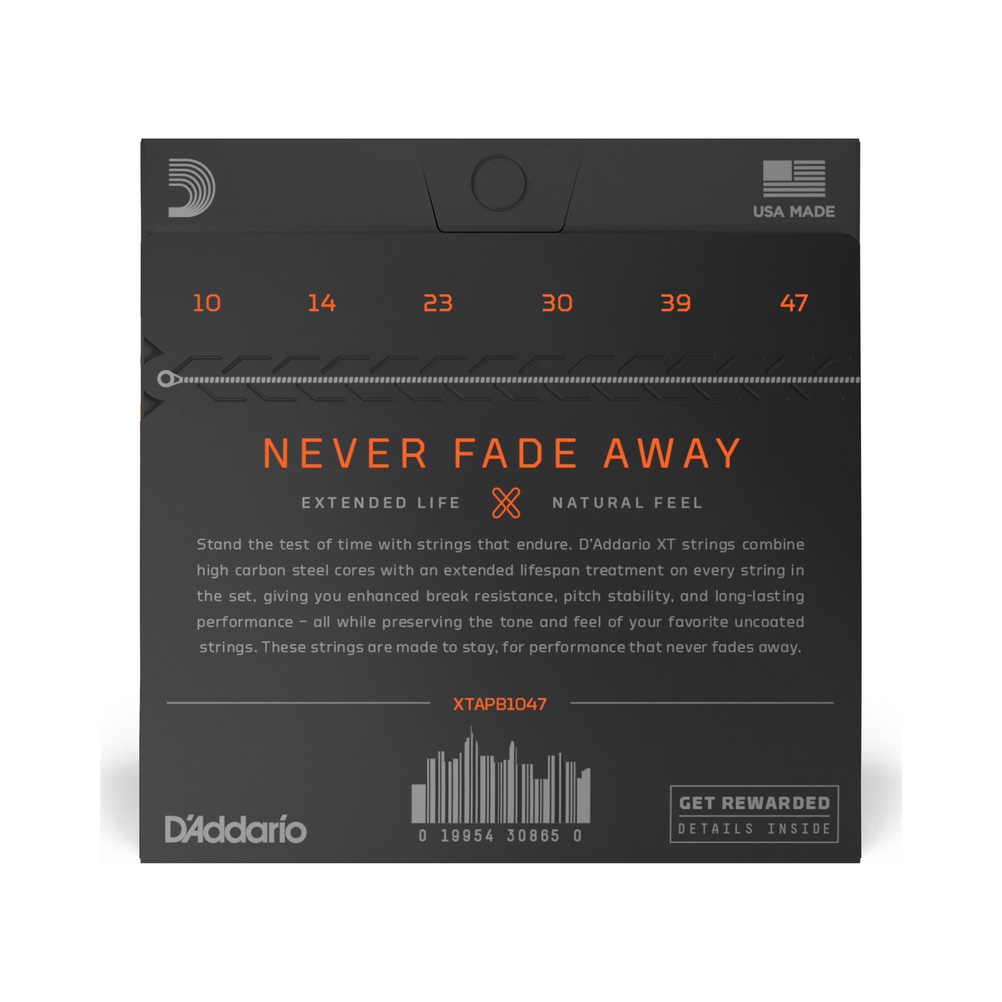Encordado para guitarra acústica D’Addario XTAPB1047 XT 10–47 en bronce fosforado — vista 2