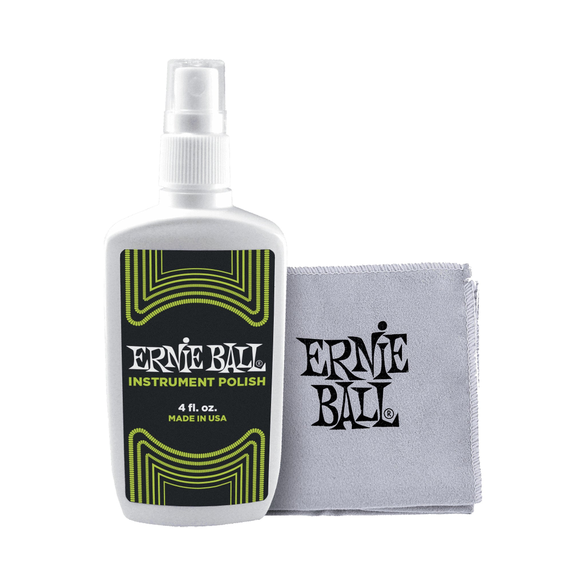 Pulimento para instrumentos Ernie Ball P04222 con paño de microfibra — imagen real del producto