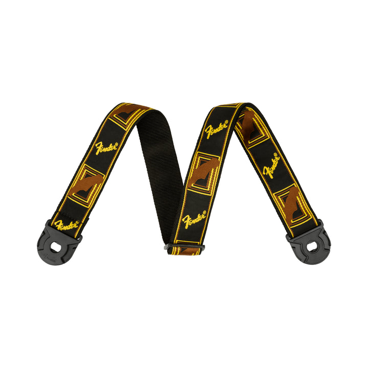 Correa Fender Quick Grip Monogram 0990629001 negra, amarilla y marrón con cierre rápido