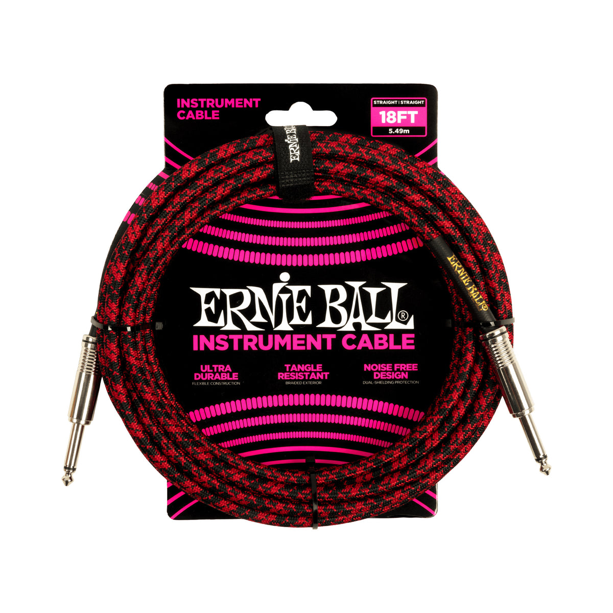 Cable de instrumento Ernie Ball P06396 trenzado de 18 pies rojo y negro — vista 1