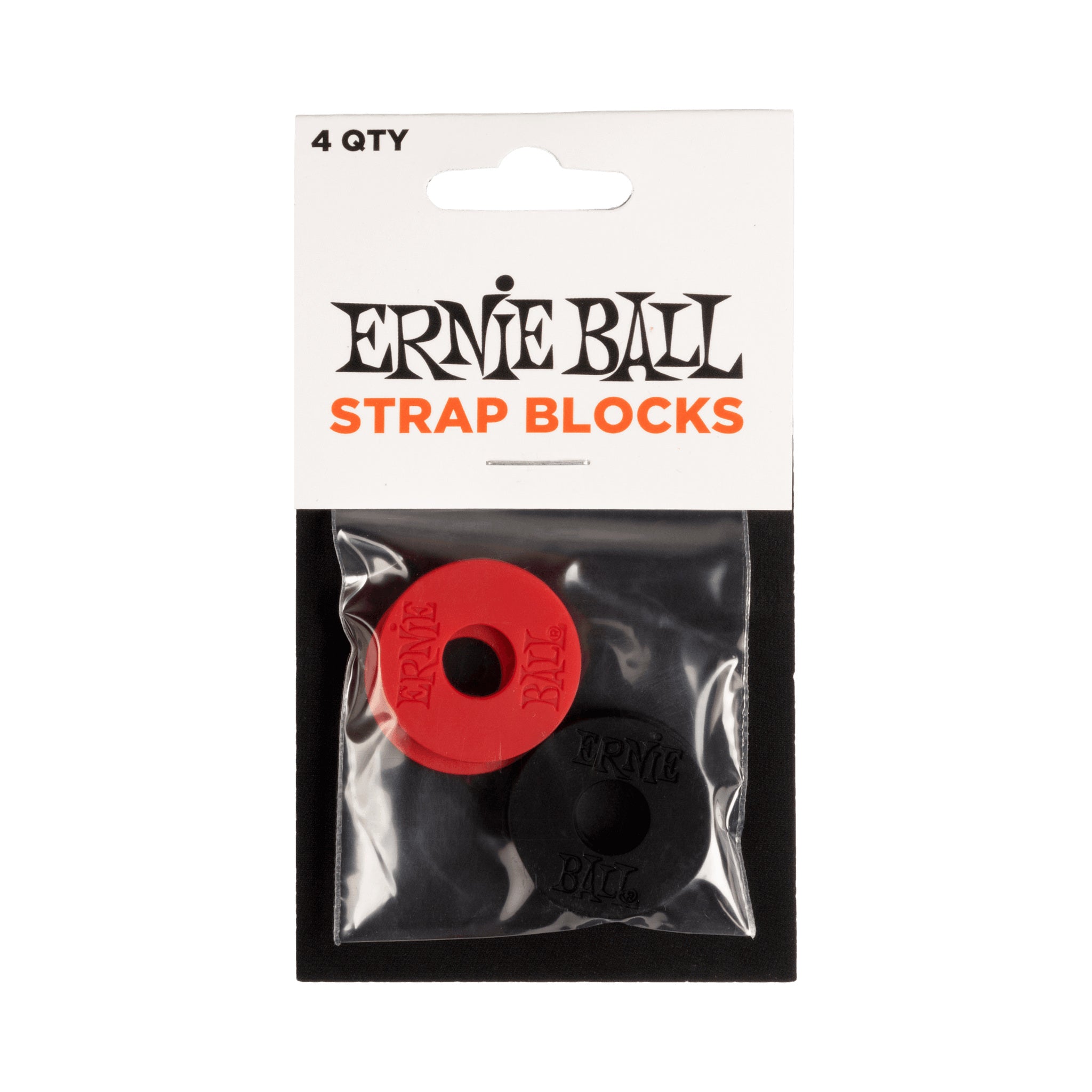Seguros de goma para correa Ernie Ball P04603 por cuatro rojos y negros — vista 1