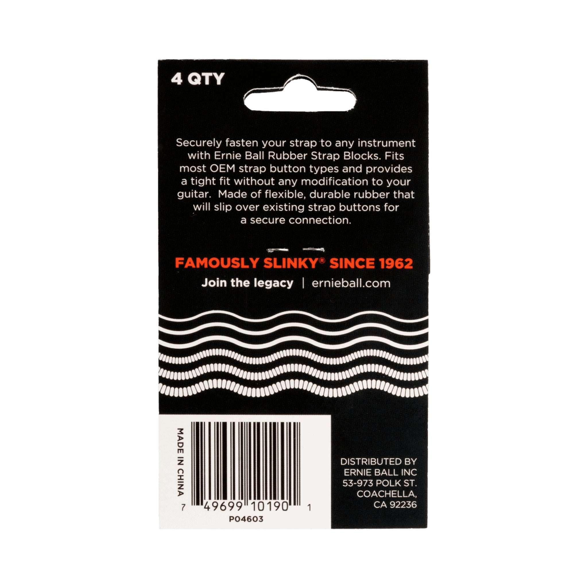 Seguros de goma para correa Ernie Ball P04603 por cuatro rojos y negros — vista 2