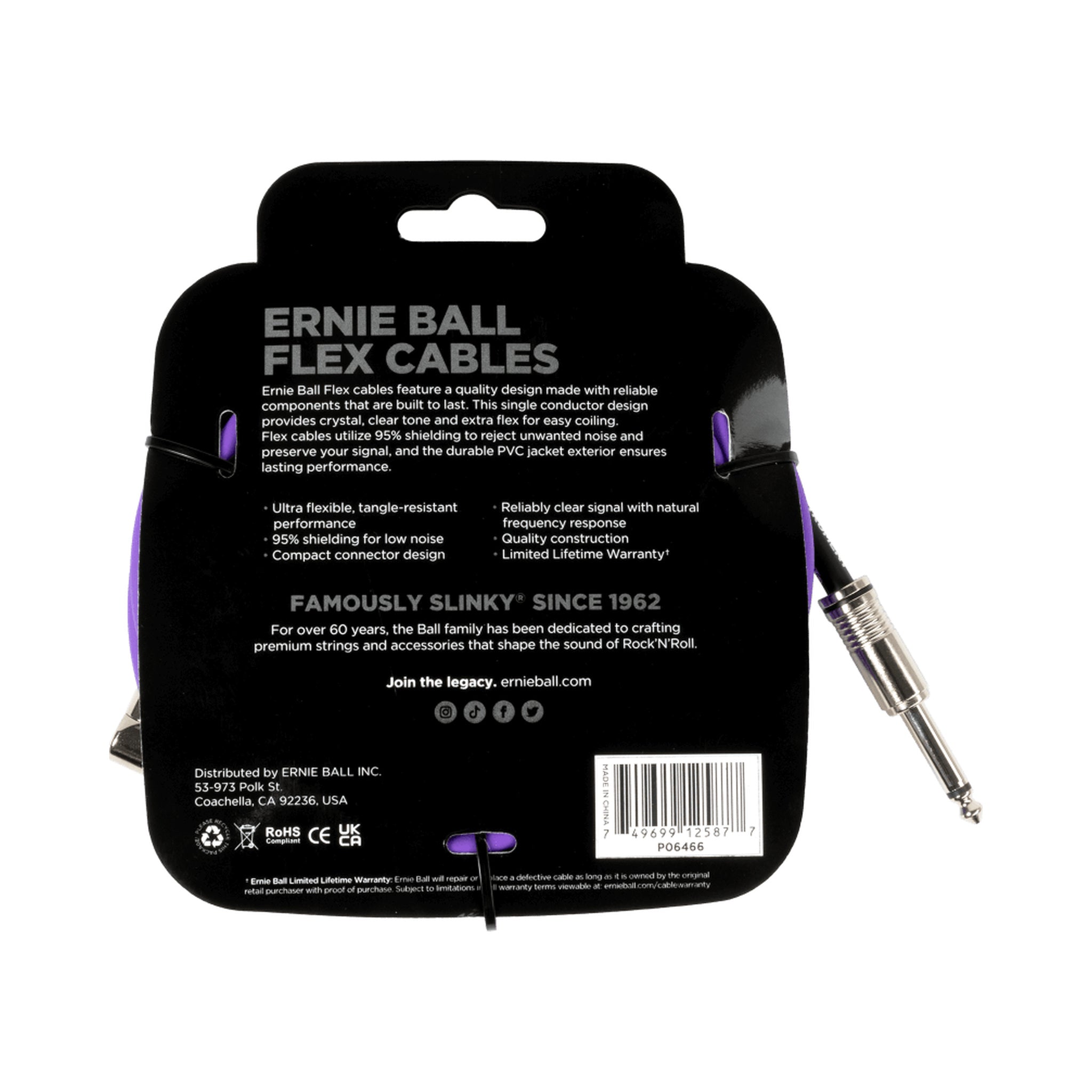Cable para instrumento Ernie Ball P06466 de 20 pies morado recto-angular — vista 2