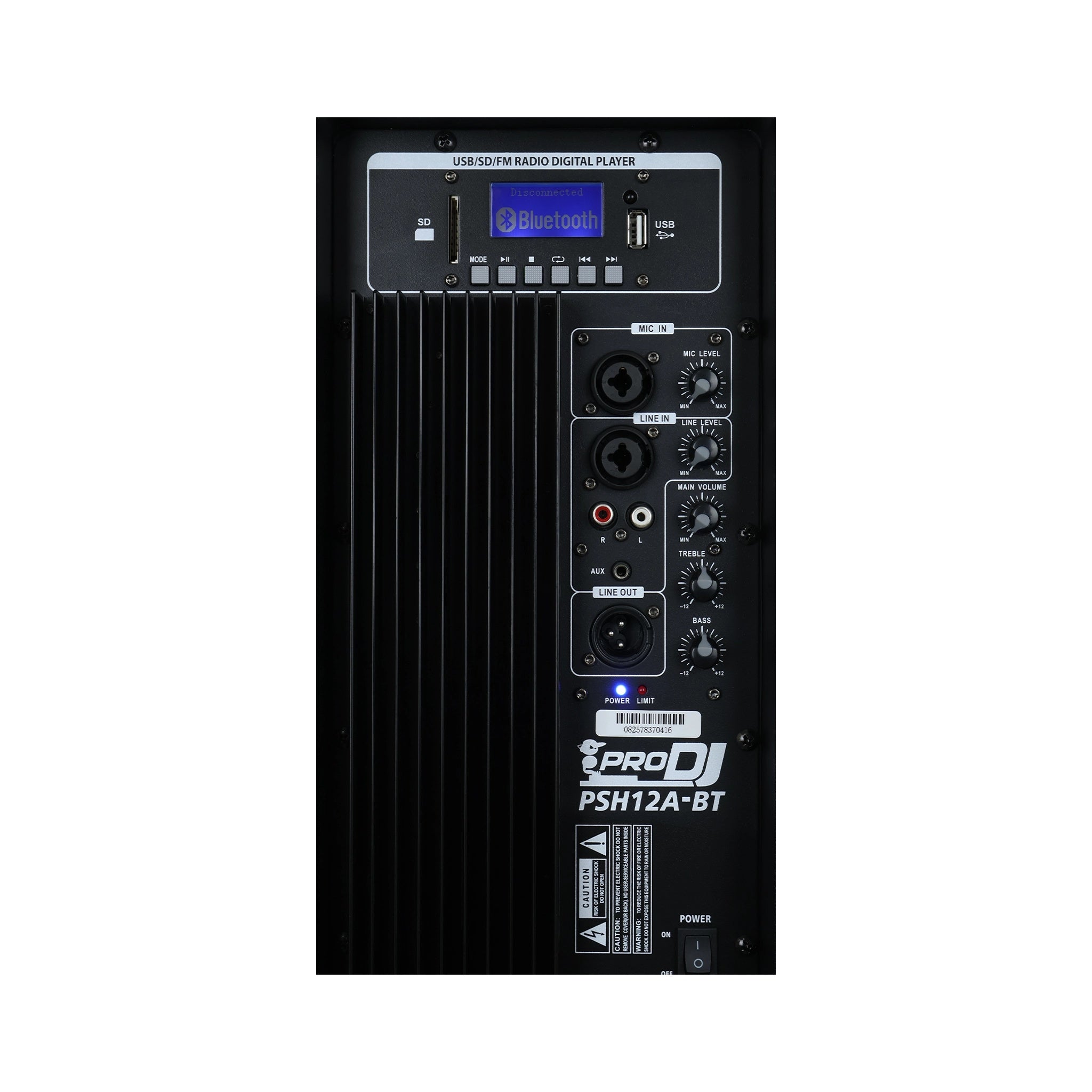 Cabina Activa 12″ Bluetooth USB FM 400W RMS Pro DJ PSH12A-BT - vista 2