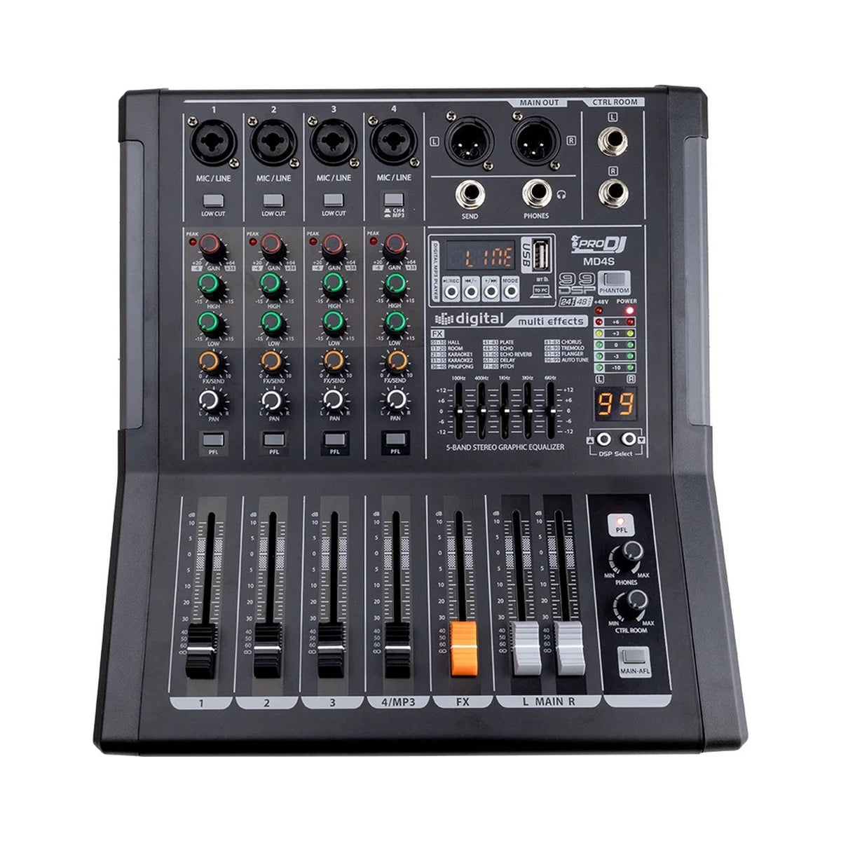 Mezclador profesional 4 canales con efectos, USB y Bluetooth Pro DJ MD4S - vista 1