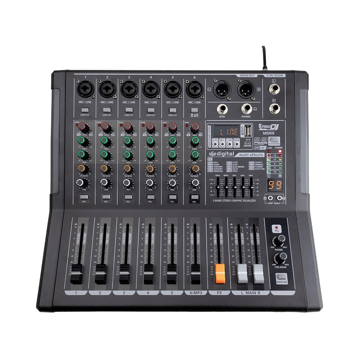 Mezclador profesional 6 canales con efectos, USB y Bluetooth Pro DJ MD6S - vista 1