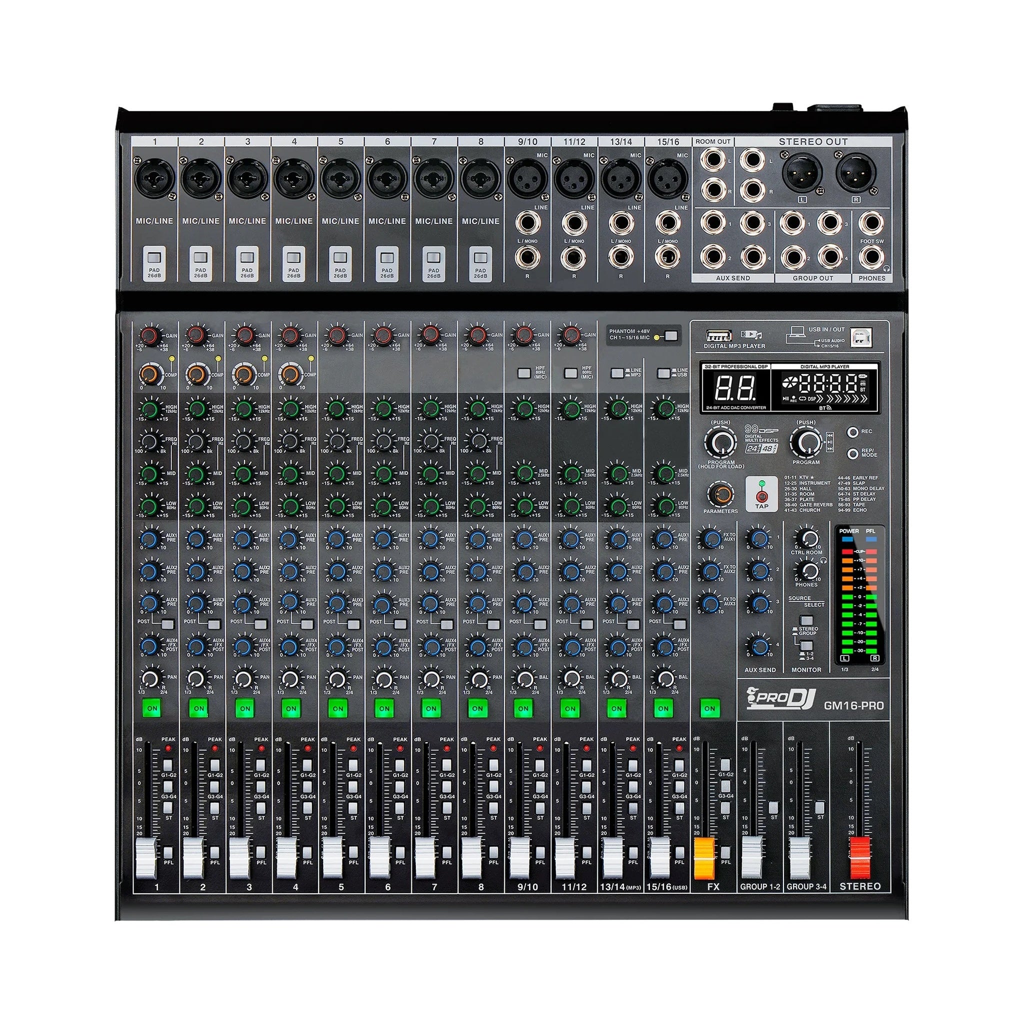 Consola Analogica 16 Canales USB Bluetooth Pro DJ GM16-PRO - vista 1